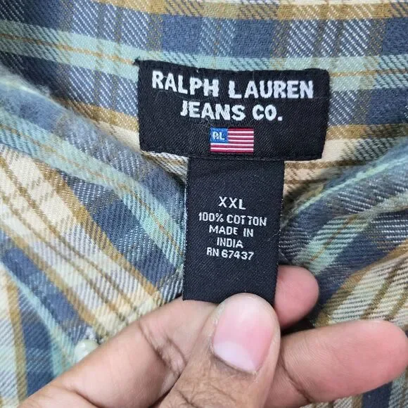 Polo Jeans Co. Ralph Lauren Men's Long Sleeve Plaid Brown Size 2XL - Picture 4 of 8